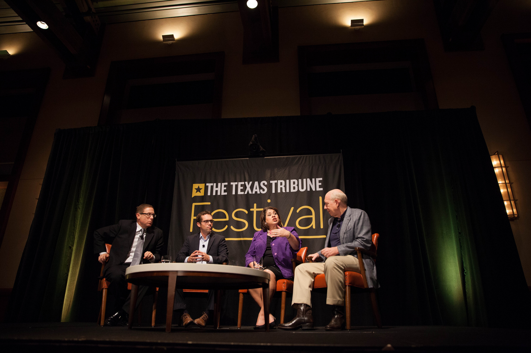 Evan Smith, CEO and Editor-in-Chief of The Texas Tribune, speaks with Texan politicians and thought leaders during the 'Turning Texas Blue' keynote session of the three-day Texas Tribune Festival in 2013.