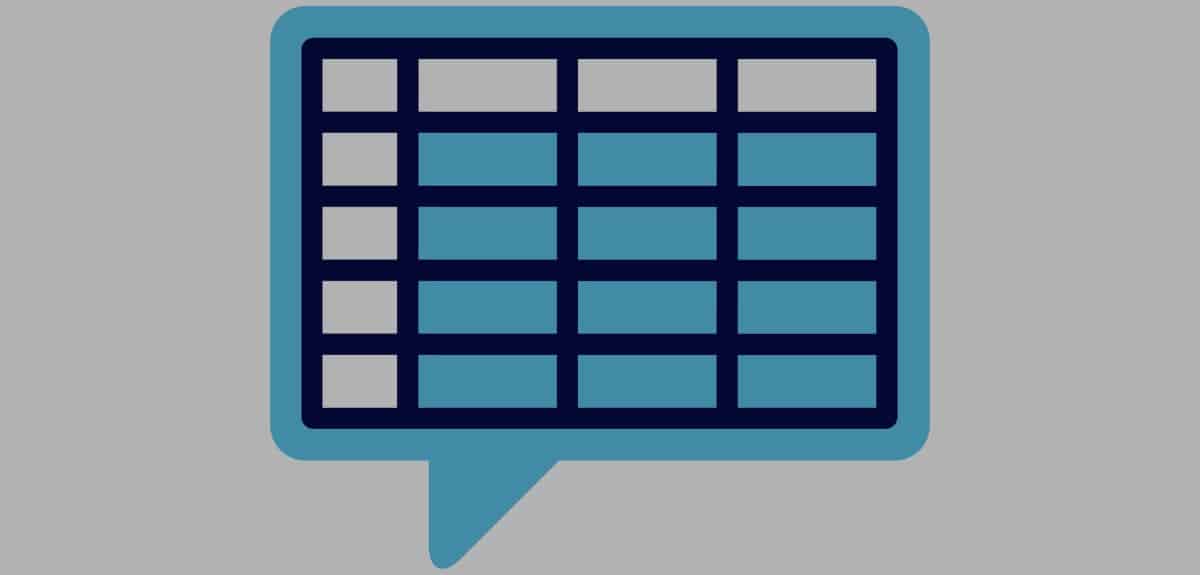An illustration of a spreadsheet inside a speech bubble.