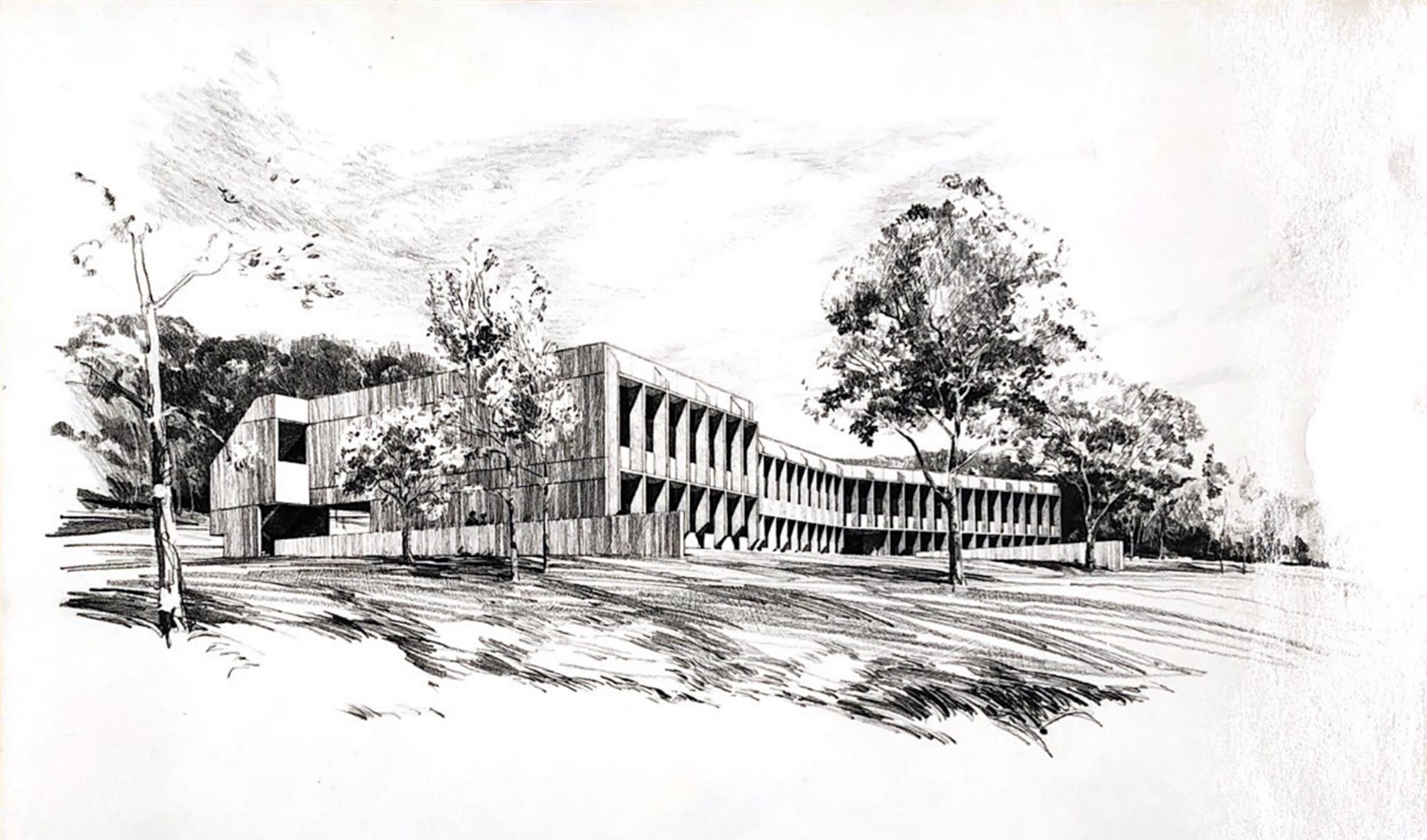 Drawing of the old API building designed by Marcel Breuer
